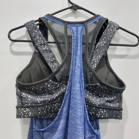 Lululemon Tough It Out Tank Heathered Sapphire Blue Butterfly Texture Black - Picture 5 of 7